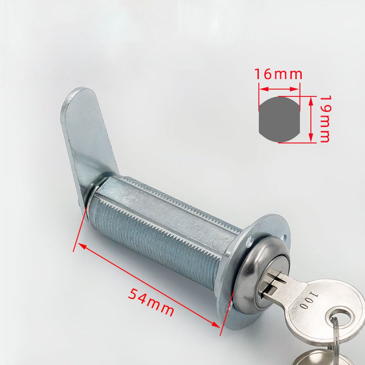 Camslot met sleutel - Extra-lang - Voor rv-kastdeuren en buitenruimtes - 54 mm - Zilver
