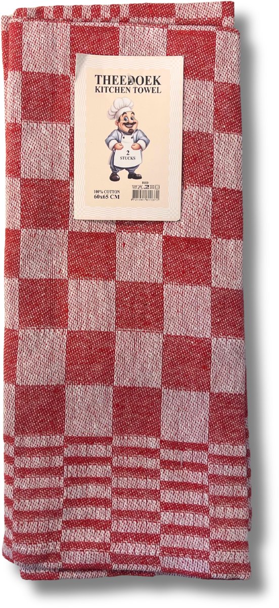 Theedoekenset - 60 x 65 cm - Geblokt - Rood (per set van 2)
