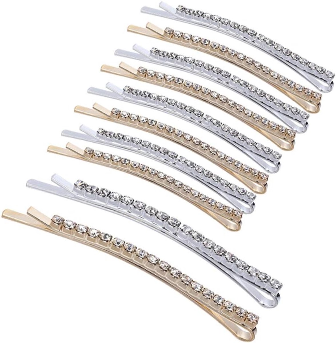 Set van 10 Luxe Strass Haarspelden in Goud en Zilver