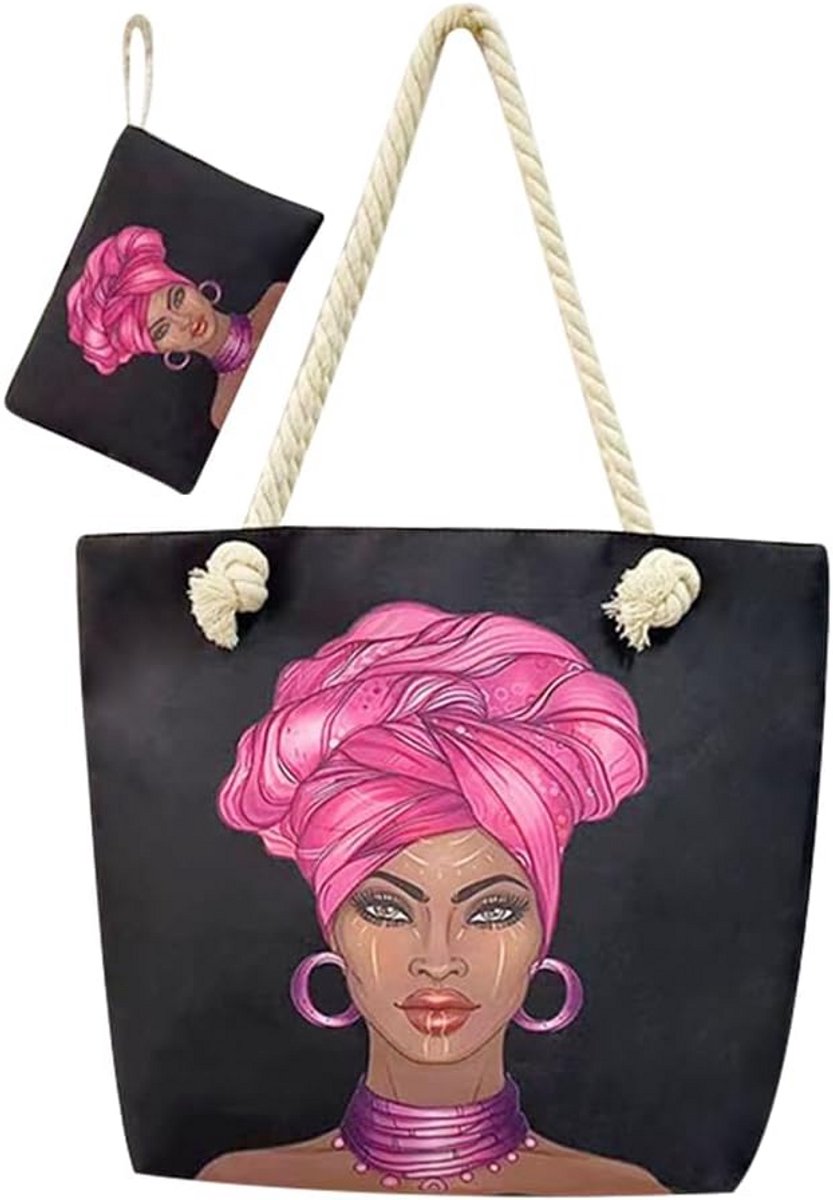Grote Canvas Tote Bag Dames met Rits en Binnentas - Bohemia Stijl Draagtas