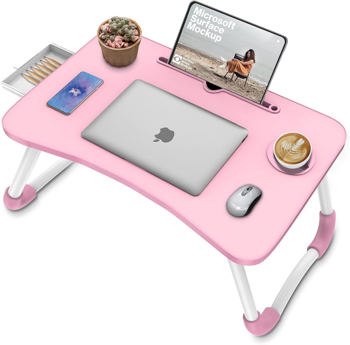 Multifunctionele Laptop Bedtafel met Opberglade en Bekerhouder