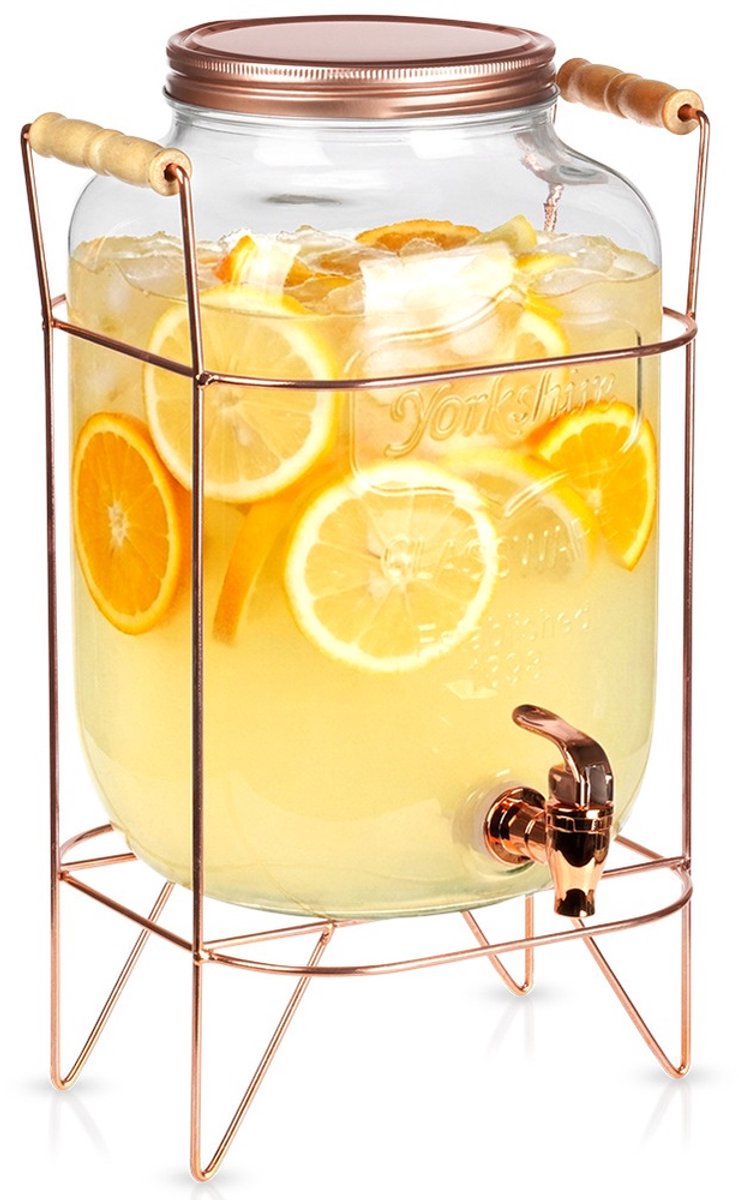 Drankdispenser met Kraan en Standaard Gouden 8 l - Kraantje - Limonadetap - Drank Dispenser - Limonadedispenser - Kan - Karaffe