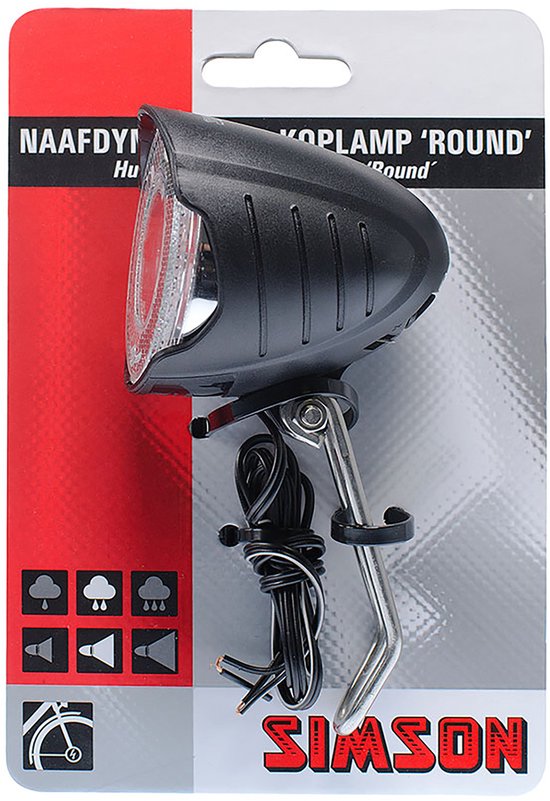 Simson Naafdynamo LED koplamp - 7 LUX - geïntegreerde reflector - voorvorkmontage - gebruiksvriendelijk