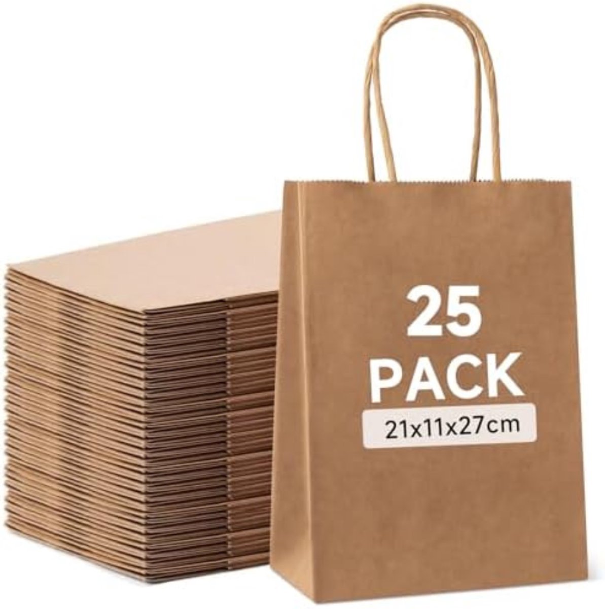 Imperatoris - Geschenktas - Bruin - Cadeauverpakking - Cadeaupapier - Cadeautasjes - Papieren Tassen - Gift Bag - Met Handvat - Kraft Tas - 21 x 11 x 27 cm - 25 Stuks