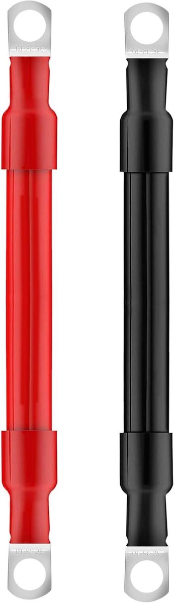 Batterijkabel 15 cm voor auto accu, 12 V - koperen kabel met ringklemmen voor vrachtwagen, motorfiets, zonne-energie - rood en zwart - 2 stuks.