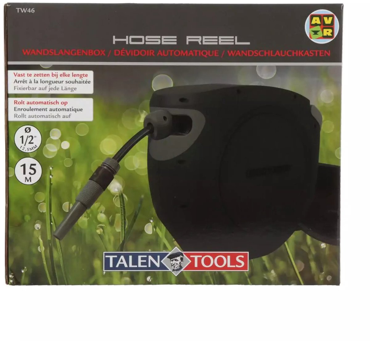 Talen Tools - Wandslangenbox - Deluxe - Tuinslang ½ - 15 meter - Slanghouder - Tuinslang met haspel - Automatisch oprolsysteem - Slanghaspel - 180° Draaibaar – foto 3