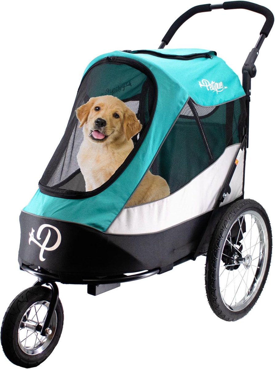 Huisdierwagen voor Middelgrote Honden & Katten - Luchtbanden, Verstelbare Handgreep, Ventilatie & Veiligheidslinten, Regenhoes & Fietsadapter - Tot 35 kg - Neptune