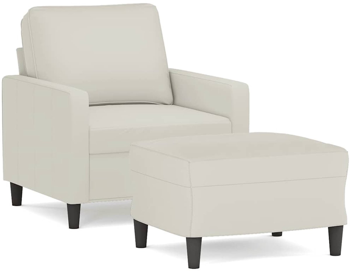 vidaXL Fauteuil - met - voetenbank - 60 - cm - fluweel - crèmekleurig