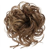 Lichtbruine haar scrunchie met blonde highlights – synthetische haarstuk knot – elastische haar bun extension – natuurlijk ogende opsteek haar accessoire voor dames