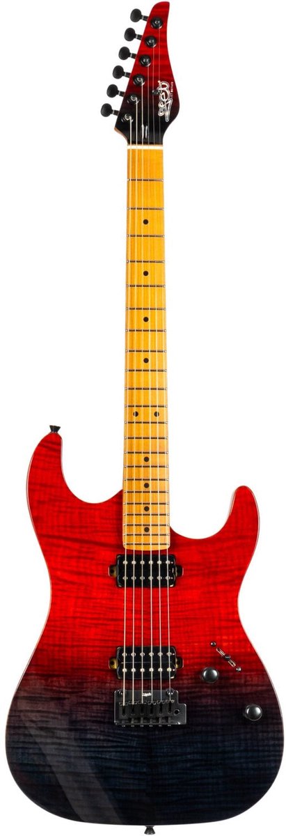 JET JS-1000 Vulcano S-style Elektrische Gitaar HH Flame Maple Top Roasted Maple Transparant Rood
