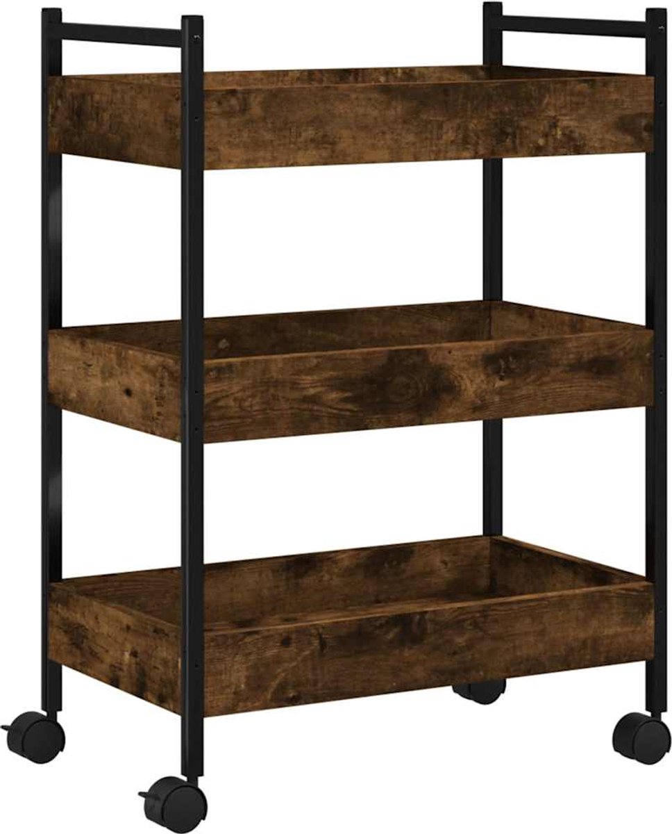 VidaXL Keukenwagen - geconstrueerd hout, gerookte eik, 50 x 30 x 70 cm