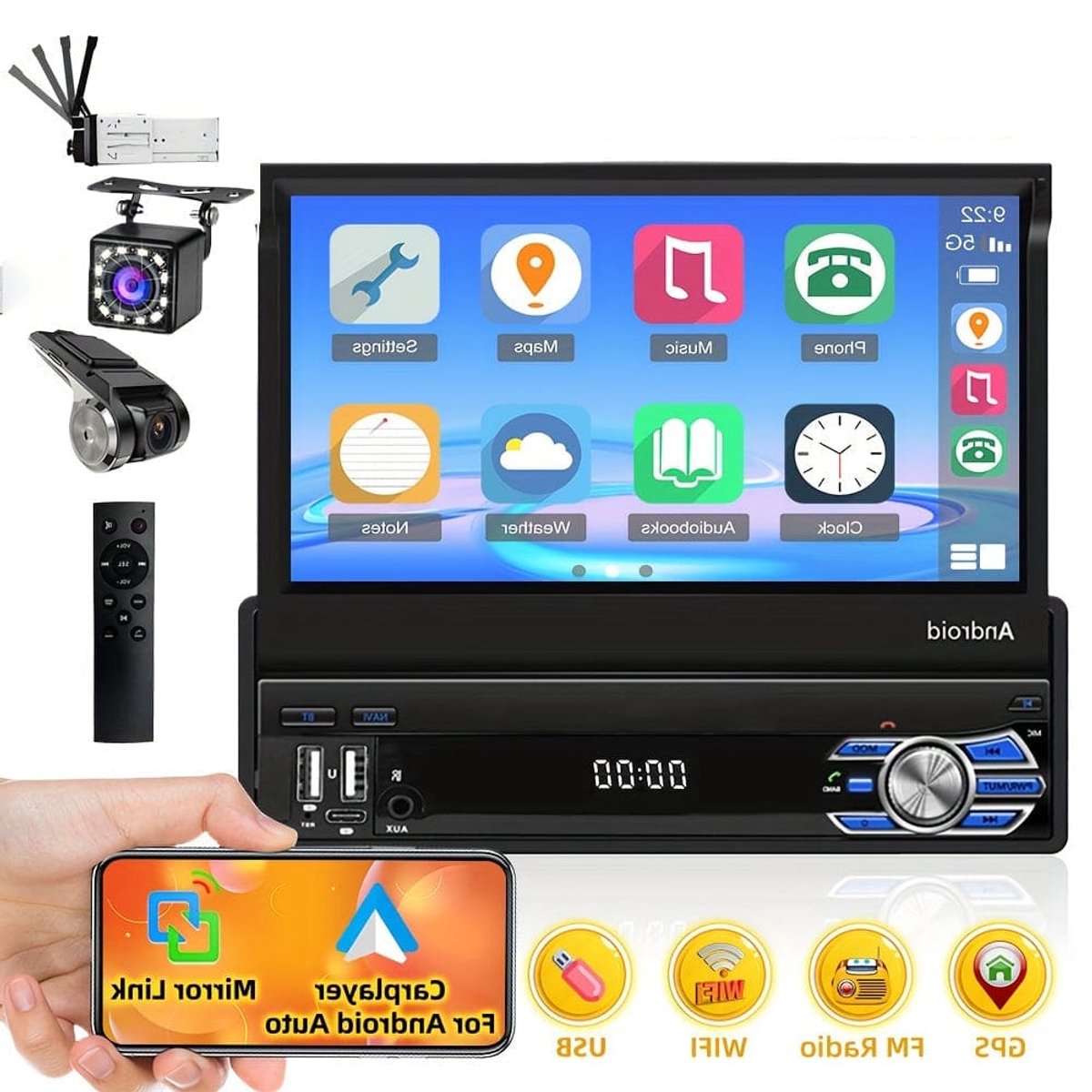 Android 15 Autoradio – Auto Stereo – Multimedia Speler – Navigatiesysteem – Touchscreen Radio – 9 Inch HD IPS Scherm – 8-Core CPU – Draadloze CarPlay & Achteruitrijcamera