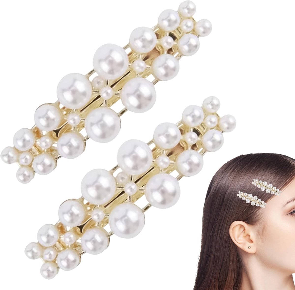 Set van 2 Luxe Gouden Haarspeldjes met Parelversiering voor Dames