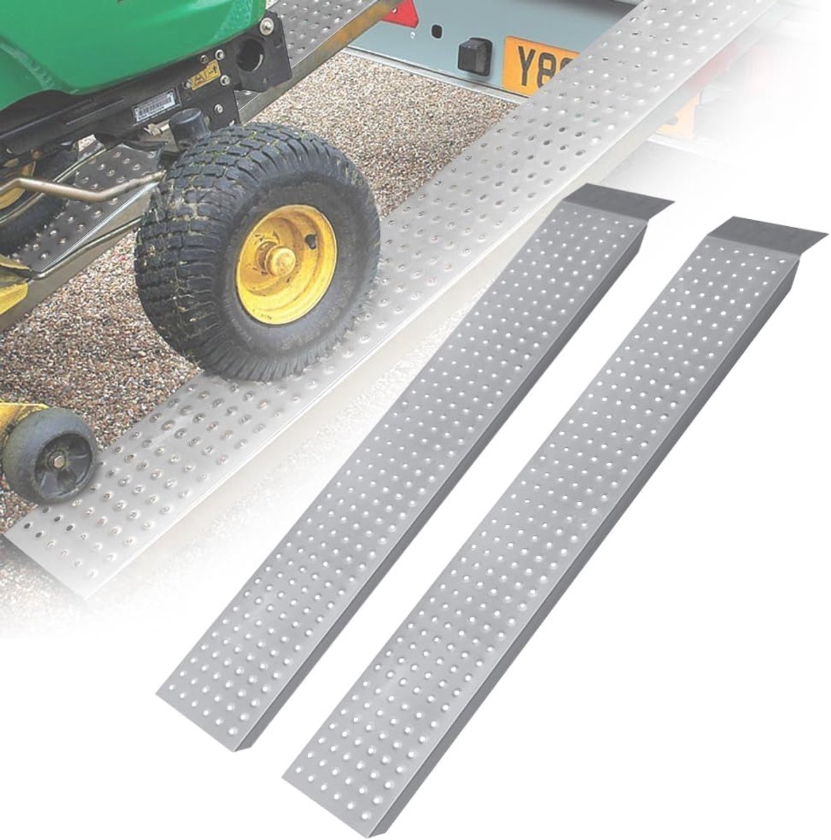 Oprijplaten Set - Laadrails Hellingen - Voertuigen Laden - Antislip Gatenstructuur - 160 cm Lengte - Zilver