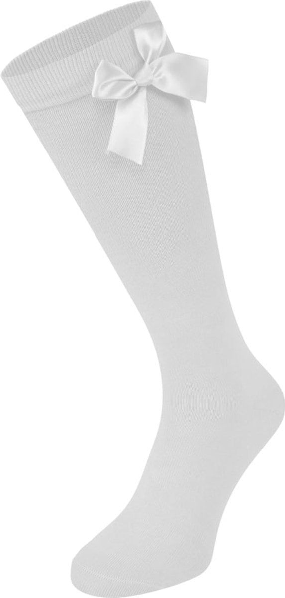 Katoenen kniekousen met strik – White – 23-26