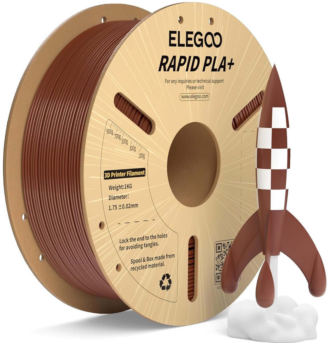 PLA+ Filament - 3D Printer Materiaal - Hogesnelheid Drukken - Maatnauwkeurigheid 002 mm - 175 mm 1 kg - Bruin