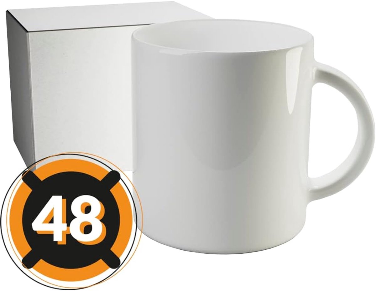 Set van 48 Witte Keramische Mokken voor Sublimatie - 350 ml, Vaatwasmachinebestendig