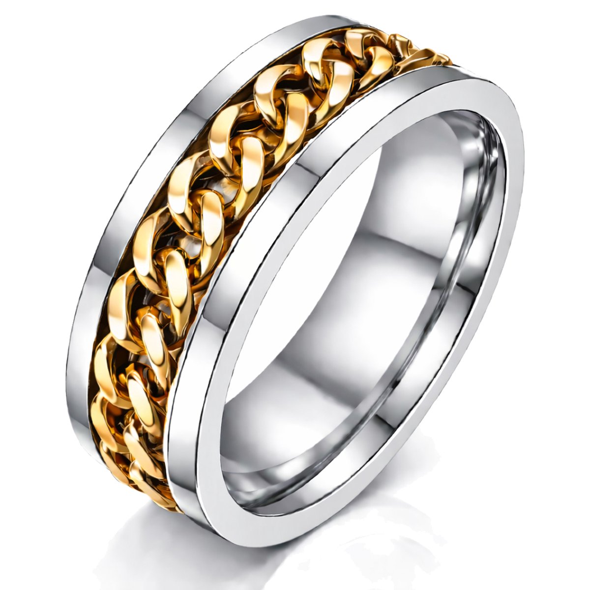 Stalen herenring met Cubaanse gouden ketting-20mm