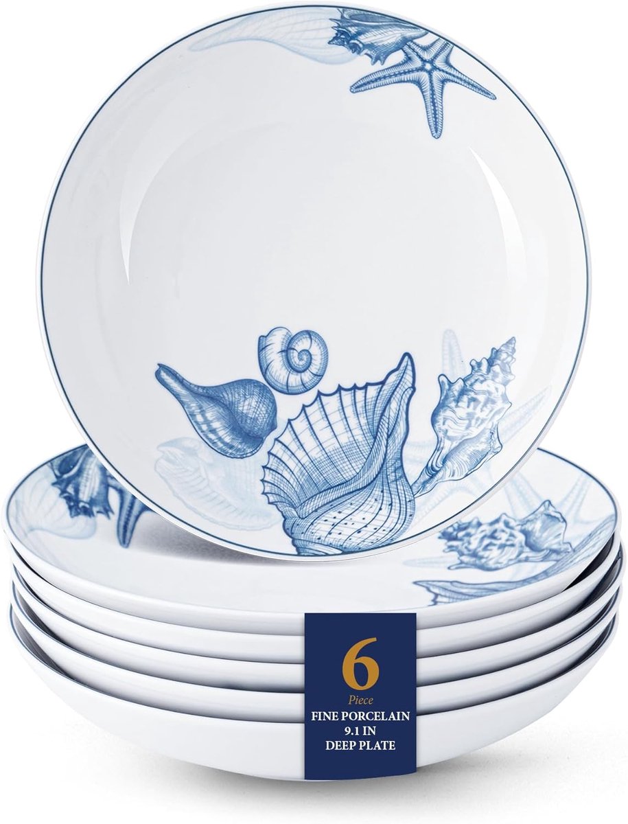 Porselein Dinerbord Set van 6 - 23 cm - Oceaan
