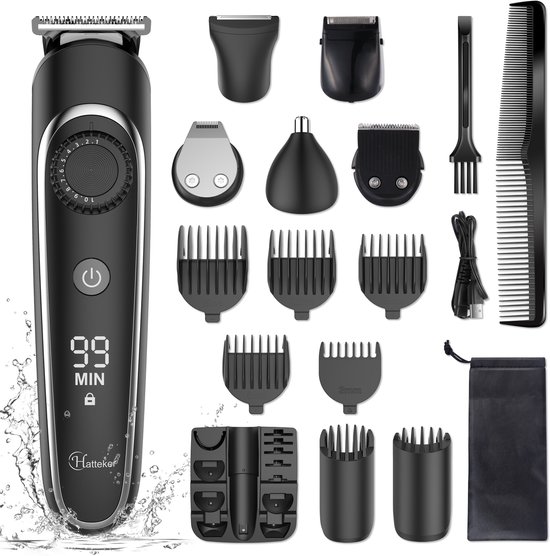 Hatteker Baardtrimmer Heren - Tondeuse Verzorgingsset - Elektrisch Scheerapparaat - Snor Neus Oor Lichaam Precisietrimmer - IPX7 Waterdicht - 6-in-1