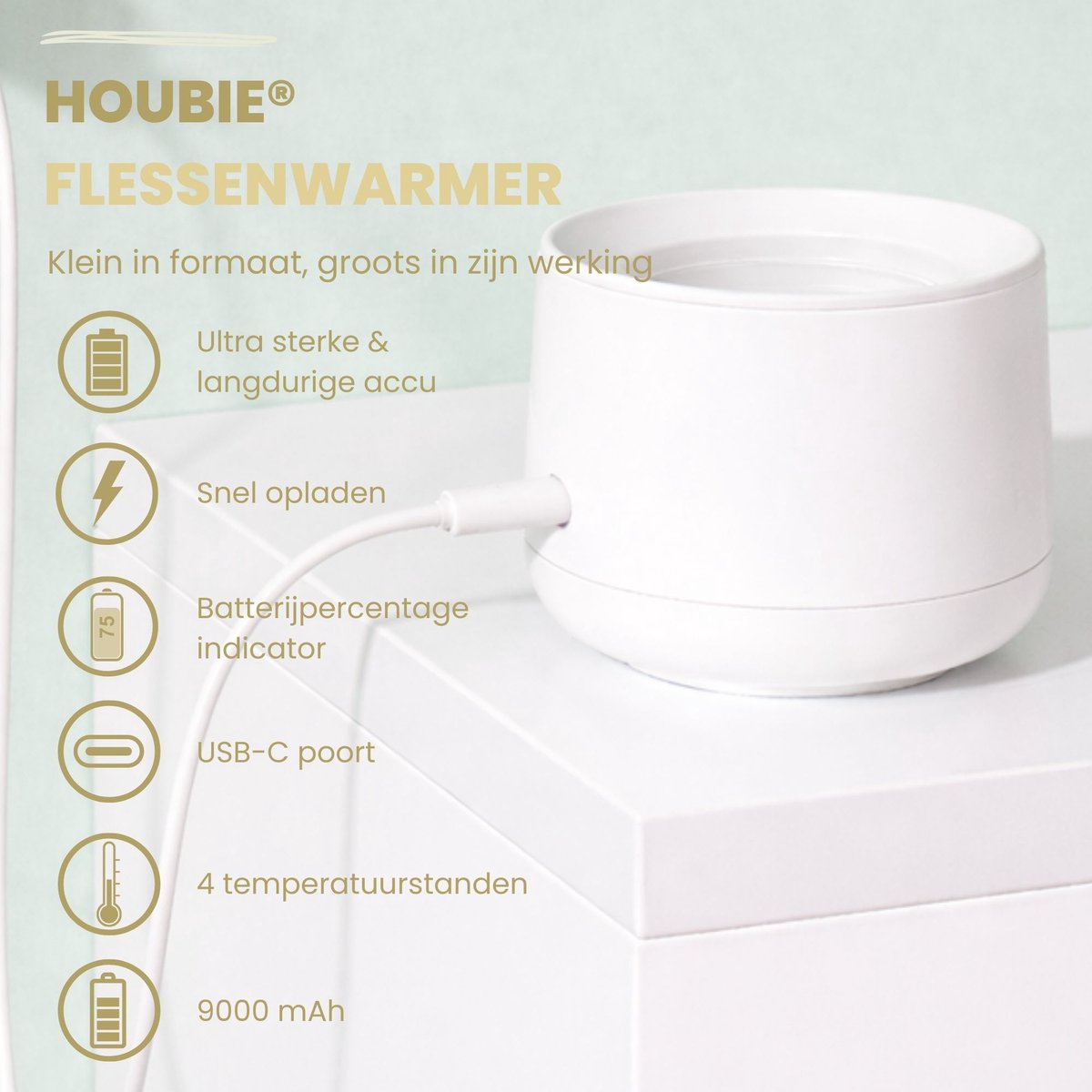 HOUBIE Baby PRO draagbare flessenwarmer 9000 mAh thumbnail 4
