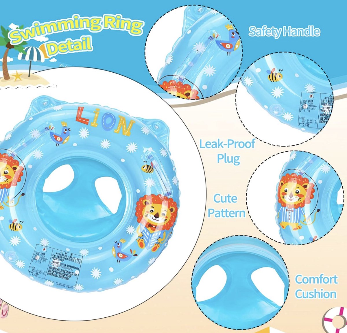 Baby Zwemband met Zitje – Opblaasbare Baby Zwemring – Zwemhulp voor Baby’s en Peuters 6 tot 48 Maanden – PVC Zwemstoel voor Zwembad en Strand – foto 3