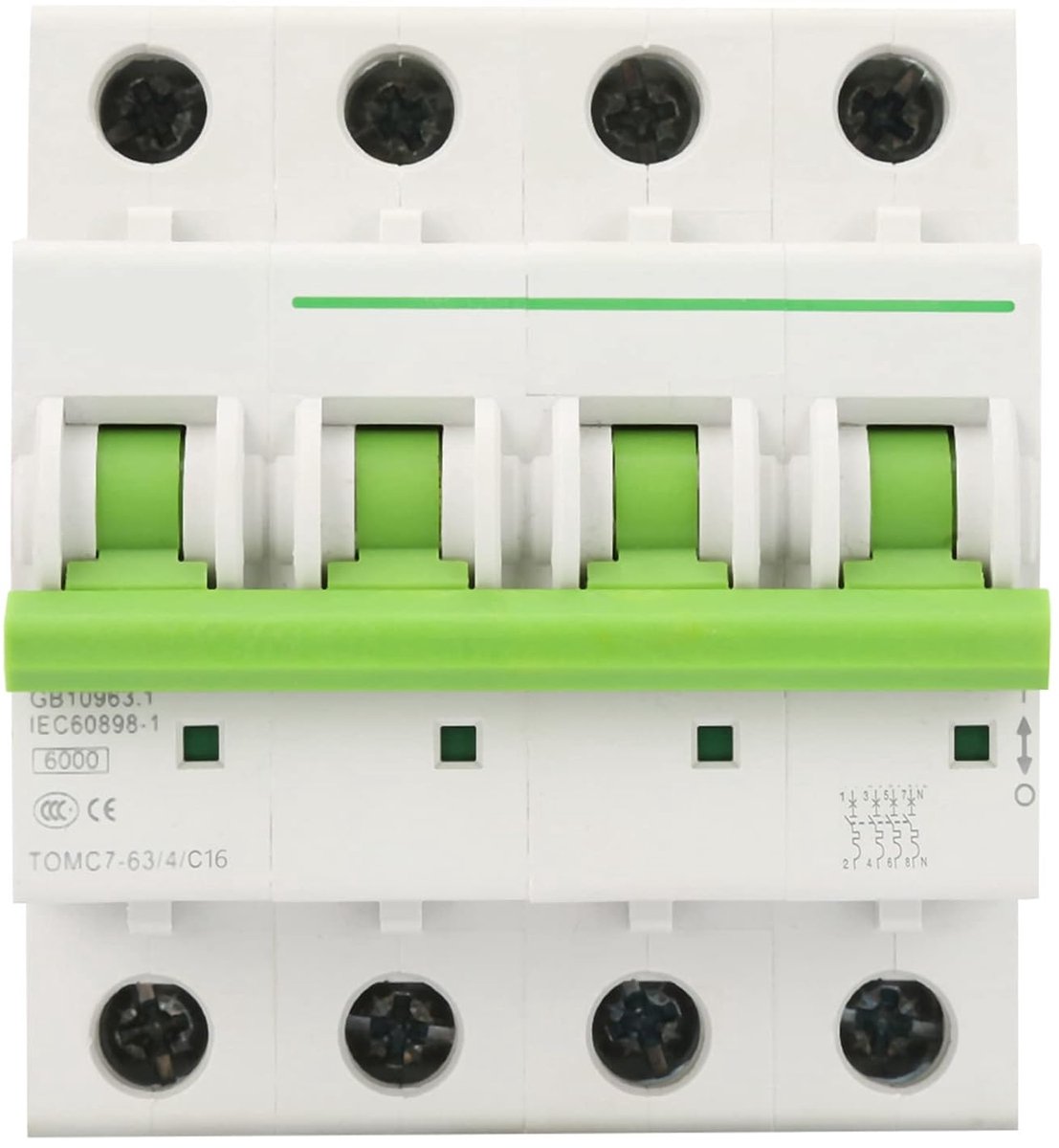 4-Polige Miniatuur Stroomonderbreker (Zekering) 380V/415V - Overbelastingsbeveiliging voor Woonhuizen en PV-Systemen - Diverse Amperages (6A t/m 25A)