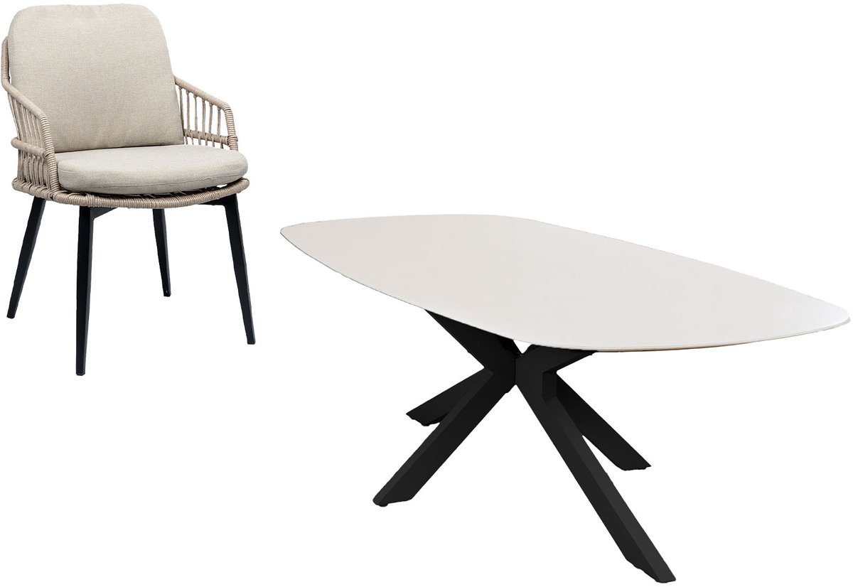 7-delige tuinset | 6 Isabel tuinstoelen | Tuintafel Barletta 240x115cm | Sand & Black Sandstone