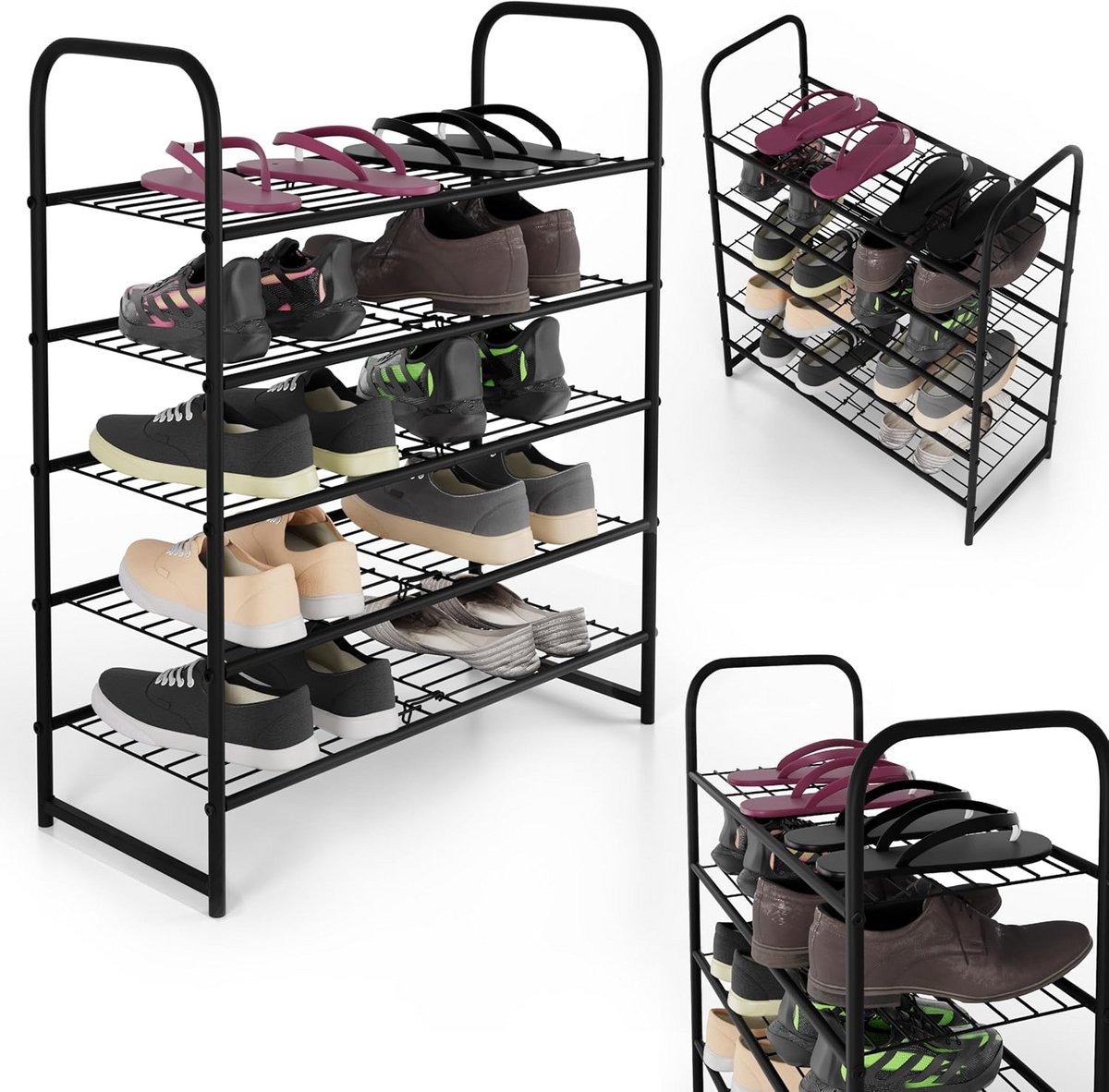 Smal Metalen Schoenrek met 5 Lagen - Schoenenkast Organizer voor 12-15 Paar
