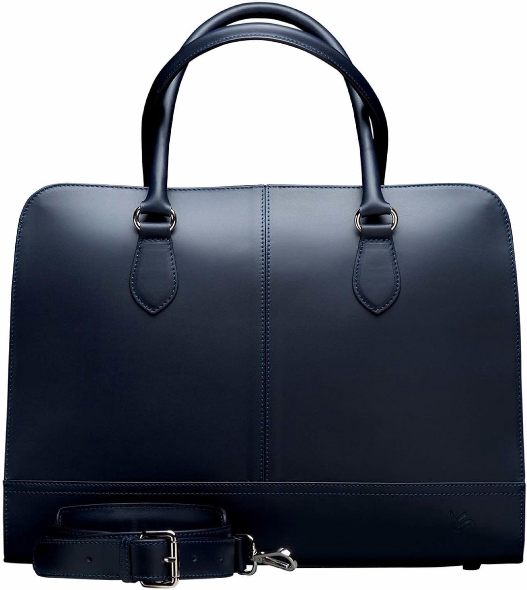 Leren Laptoptas Dames 13-14 Inch Schoudertas met Trolleyband - Kroko Print Donkerblauw