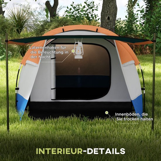 Outsunny-Campingzelt-Polyester, Fiberglas-420L x 200B x 150H cm-Orange van Outsunny — afbeelding 3