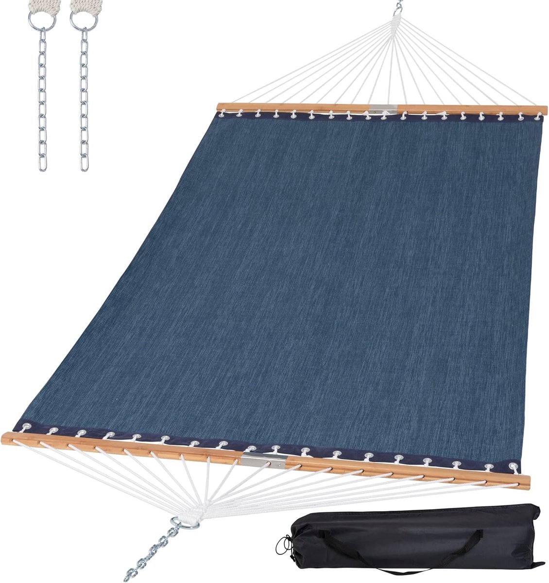 Tweepersoons Hangmat - Luxe Hangmat - Ontspannen Buiten - Sterke Spreidstok - 450 lbs Capaciteit - Marineblauw