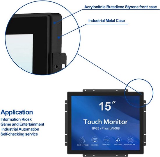 Canvys 38cm (15 Zoll) USB Touchscreen Monitor 1024x768 – Wandmonitor PV760T Für Windows XP/7/8/10 (generalüberholt, Schwarz)
