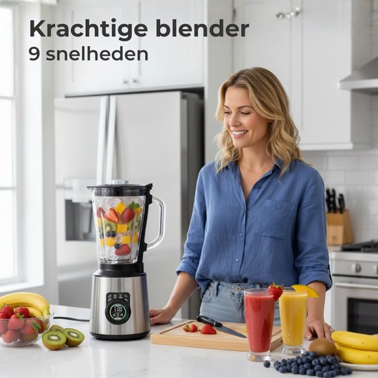 Pro Fusion Blender - 1200W Smoothie maker - 4 Programma's - LED Scherm - Grijs van Merkloos — afbeelding 2