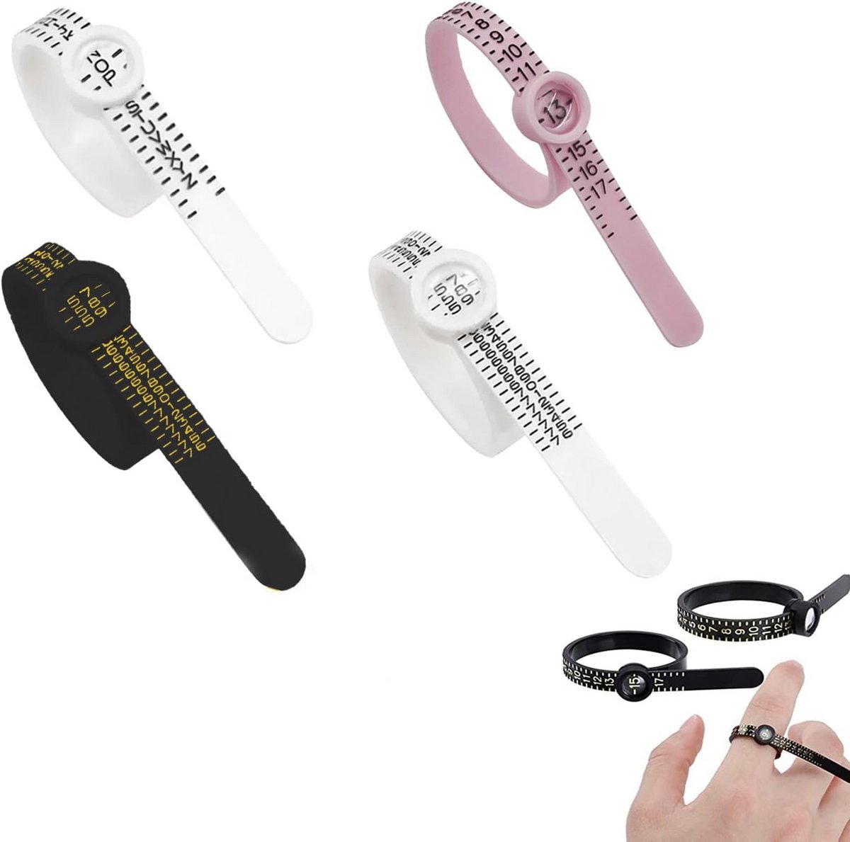 4-Delige Ringmaat Set: Universeel Vingeromtrek Meten (EU, UK, US Maten)