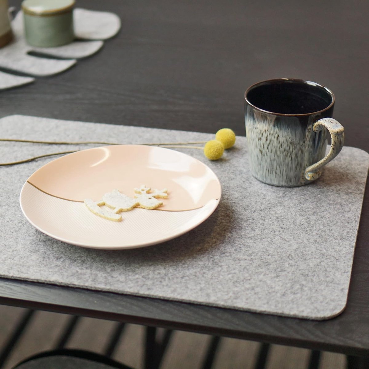 Vilt Placemat Set van 6 - 33 x 45 cm - Afgeronde Hoeken - Lime — cadeau in Wonen & Interieur - foto 2