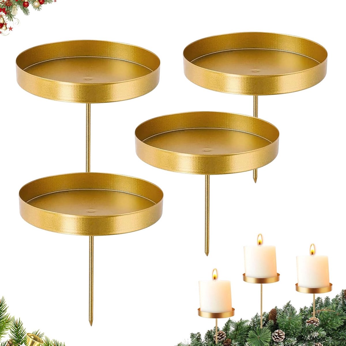 Set van 4 gouden kandelaars 8 cm voor kerstkrans en adventskrans