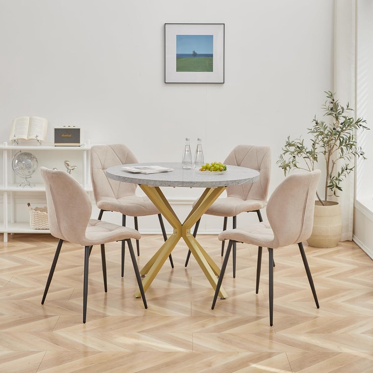 Ronde Eettafel 100 cm met 4 gestoffeerde eetkamerstoelen