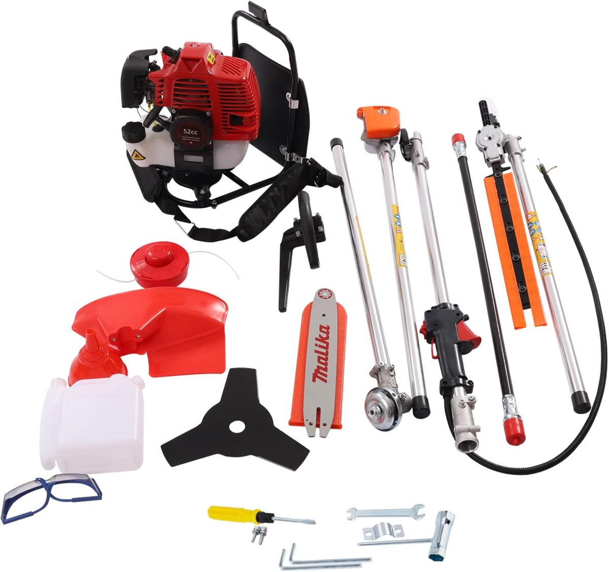 Multifunctionele Tuinlier - Bosmaaier Snoeier - Tuinonderhoud Vereenvoudigen - Vijf Gereedschappen Eén Motor - 2.7 Meter Lengte - Rood
