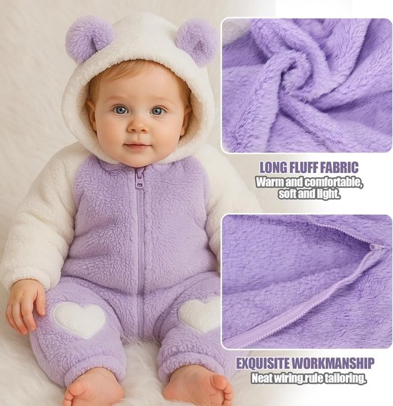 Pasgeboren meisje fleece jumpsuit met capuchon - Winter sneeuwpak - Uit één stuk - 0-3 maanden t/m 12-18 maanden — afbeelding 5