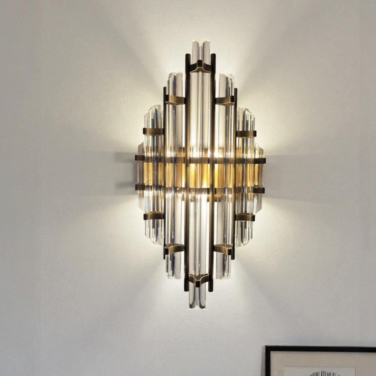 Bamyum Champion Wandlamp Antiek koper 25 x 45 cm, Wandlamp Binnen Kristal, Woonkamer Wandlamp Glas, Vintage Wandlamp Binnen