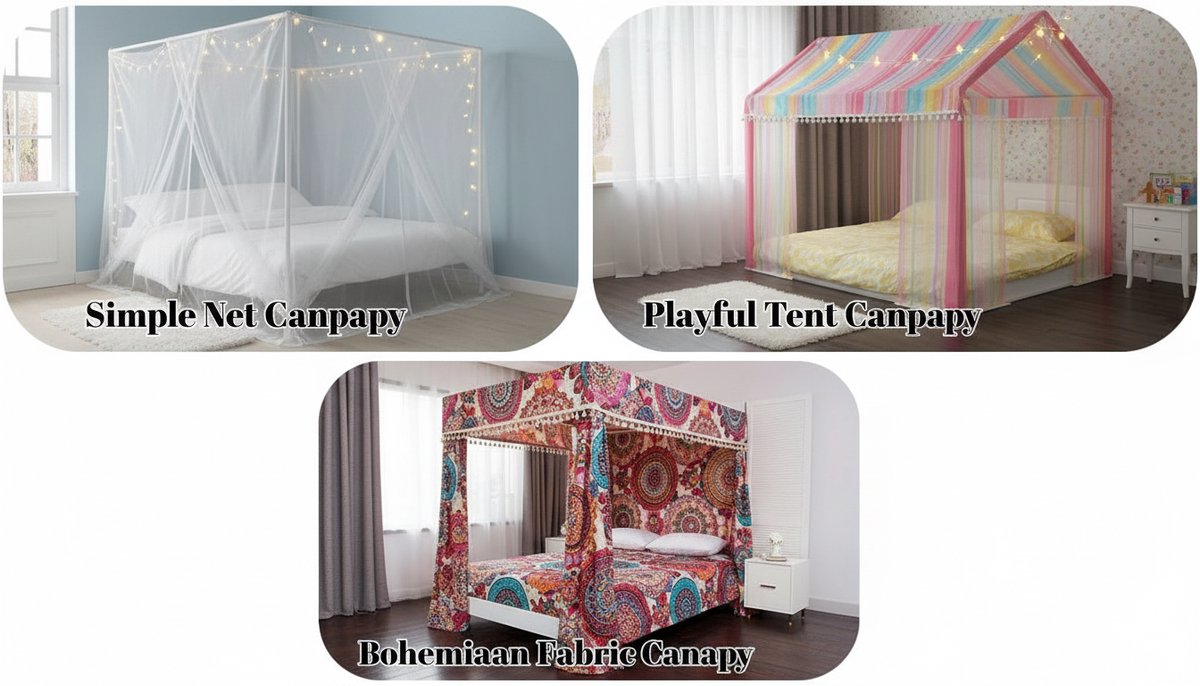 Canopy Bed Frame Klein Dubbel 119x198 cm – Casa Velluto Luxe 4-Poster Bed Frame van Verdikt Staal, Universeel voor Metaal of Houten Bedden, Hemelbed Slaapkamer Decoratie Wit