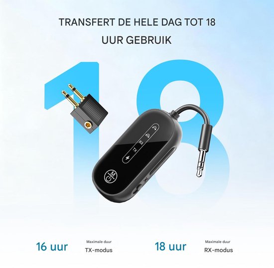 longziming-Bluetooth 5.3 2-in-1 Zender & Ontvanger met LCD-scherm - Bluetooth Receiver - Bluetooth Transmitter - Bluetooth Adapter - Automatische modusdetectie - HD-microfoon voor handsfree bellen - Tot 8u batterijduur - Plug-and-play voor auto van Longziming — afbeelding 3