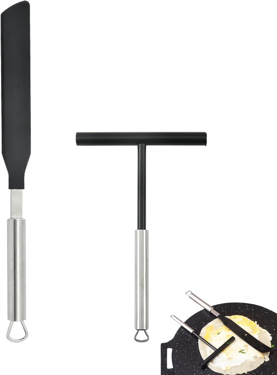 Spatel roestvrij staal crêpes bakgerei 2 stuks zwart 19,5 x 12,3 cm