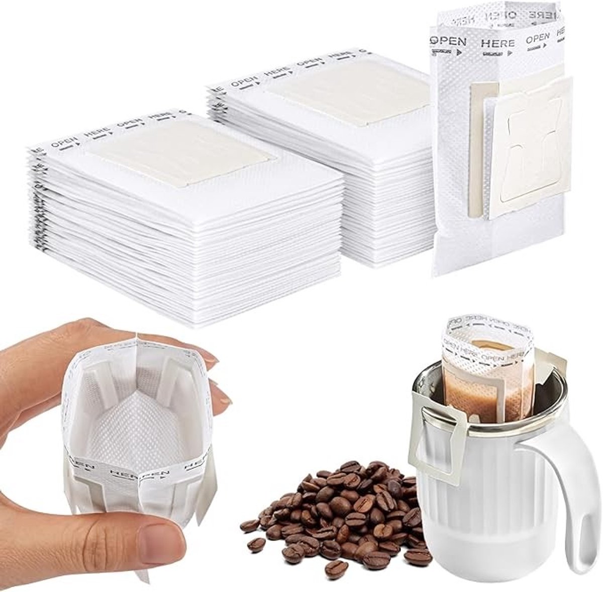 Koffiefilters met hangende oren, 120 stuks, compact en draagbaar
