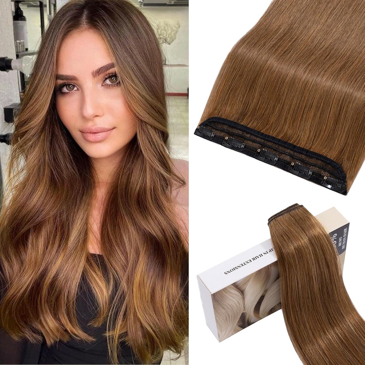 Haarextensies - Clip-in haarstukken - Directe volume - Echt haar - 16 inch - Lichtbruin