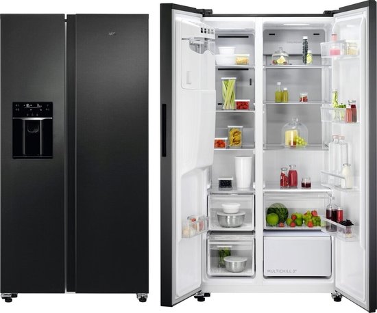 AEG ORX9V351DB Amerikaanse koelkast 573L zwart rvs, NoFrost, ijsdispenser, MultiChill 0°C lade, Cooling 360°