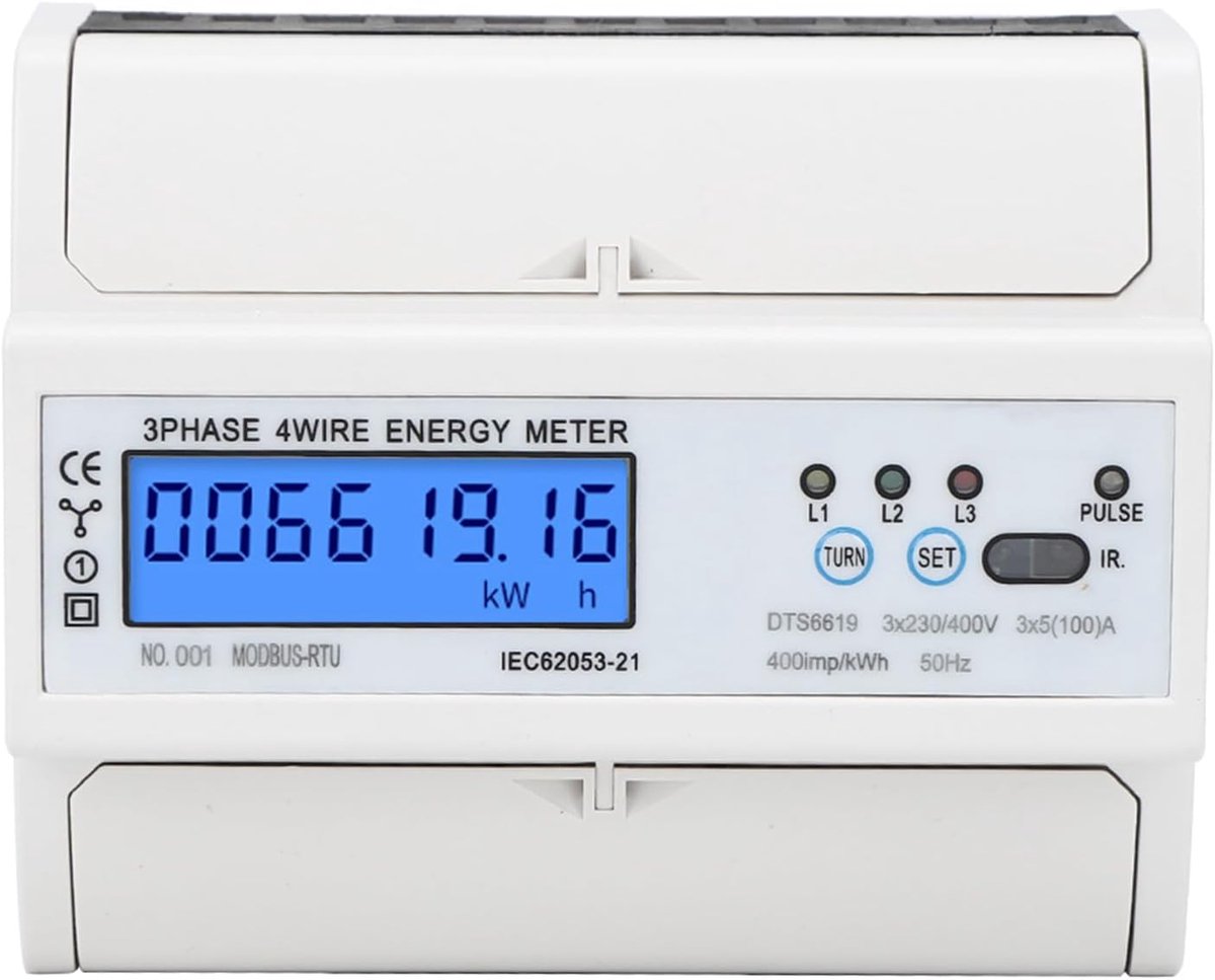 Energie Meter - Stroommeter Verbruik - Driefasig Meten - Digitale Display Backlight - 380V 7P