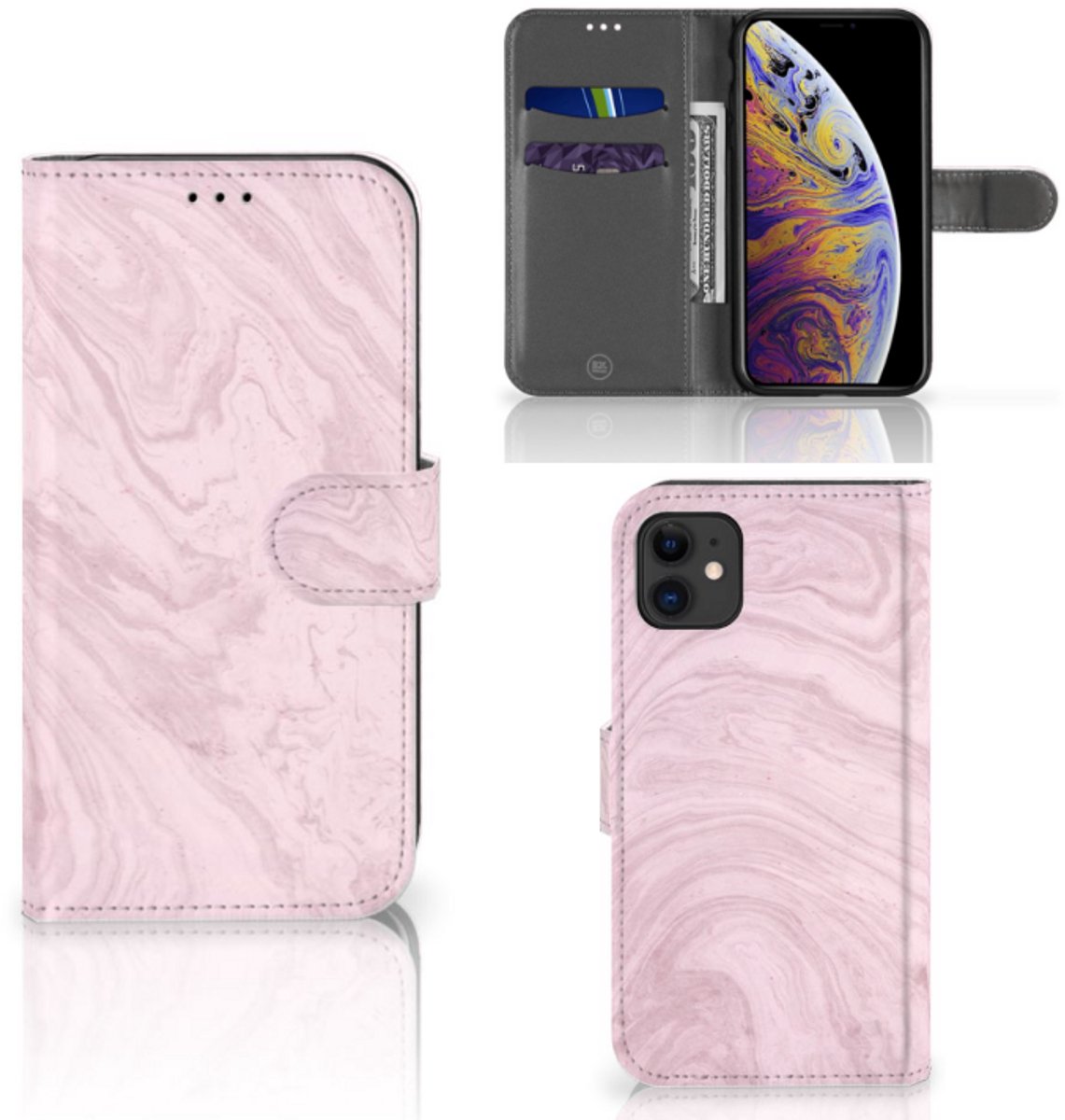 Apple iPhone 11 Bookcase Marble Pink - Origineel Cadeau Vriendin