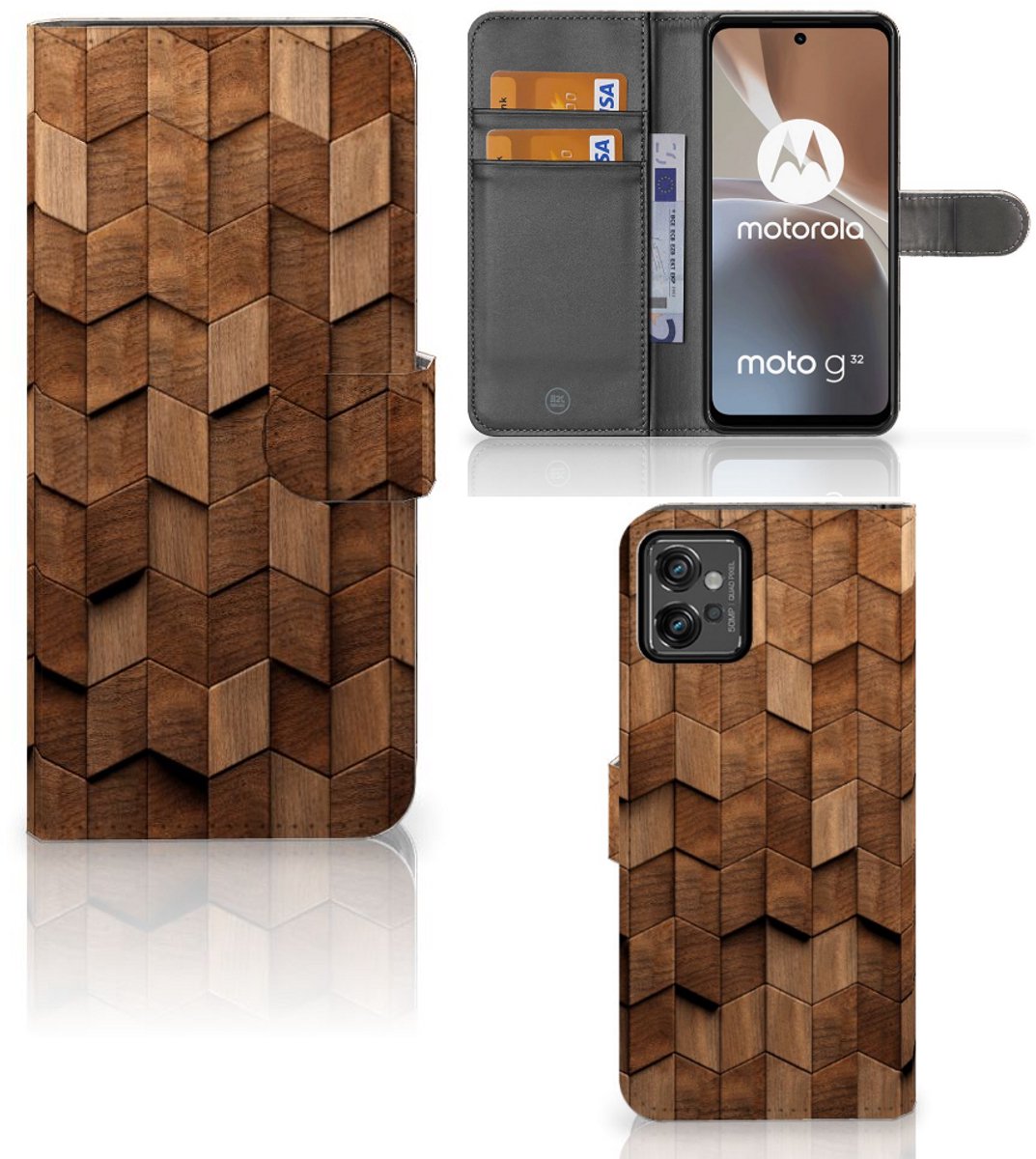 Book Style Case voor Motorola Moto G32 Wooden Cubes